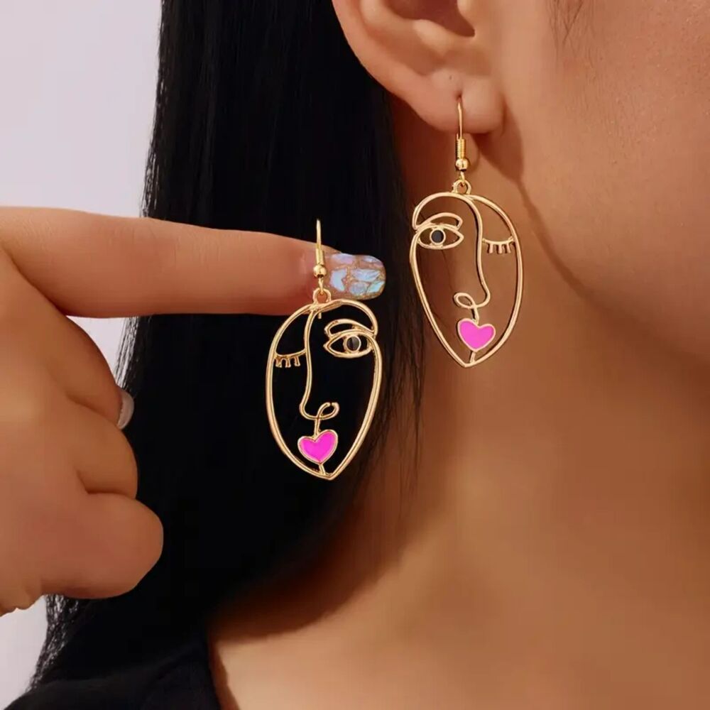 "Face of a Woman" Abstract Portrait Drop Earrings - Sculptural